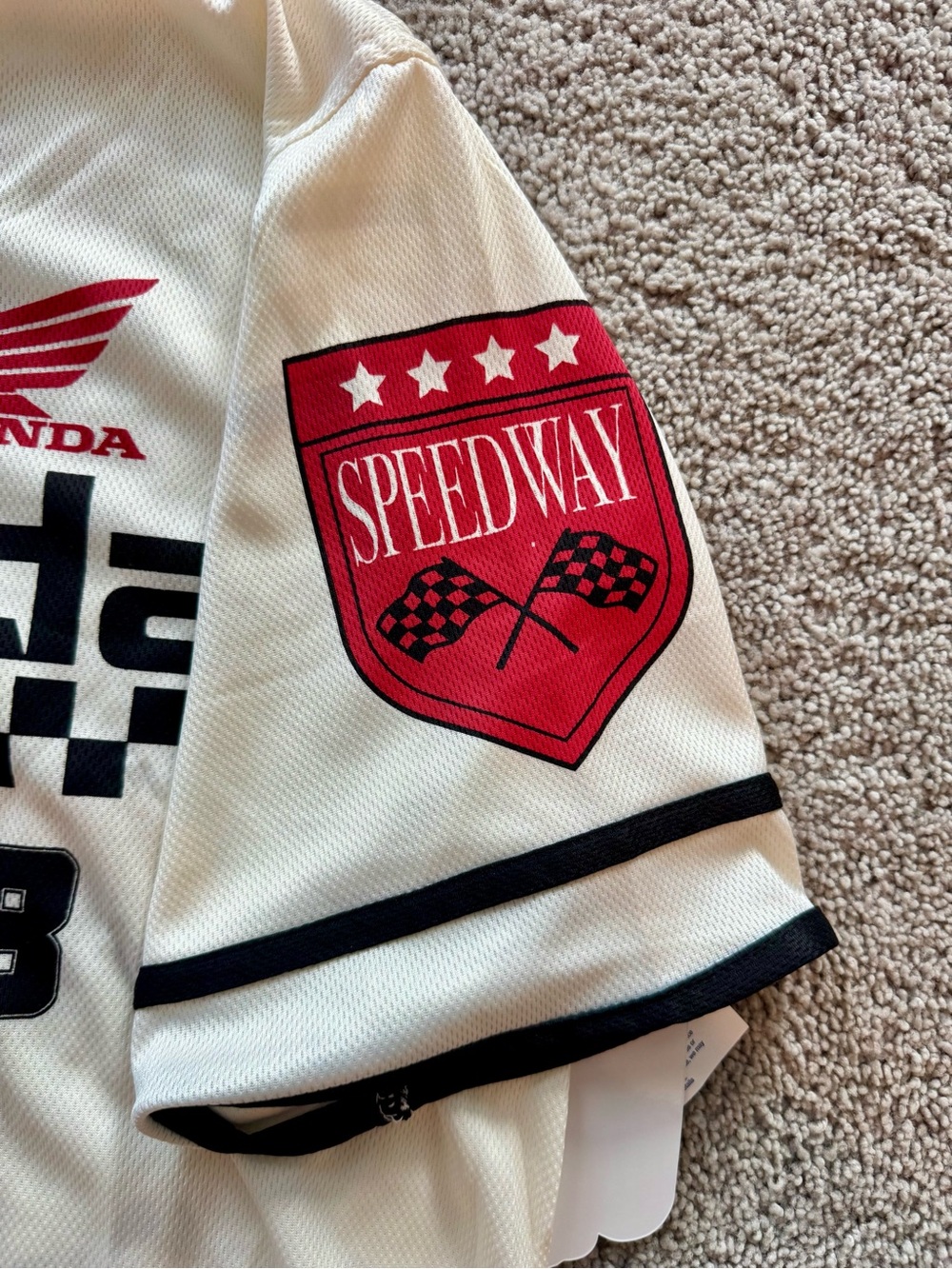 Honda Motor Racing #48 Off-white Button Up Mens LG Jersey. Speedway Patch. NWT - Picture 3 of 5